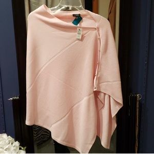 Talbots light pink poncho sweater with pearl buttons